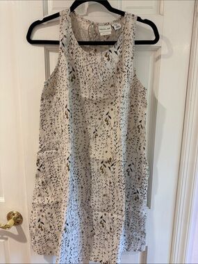 Rachel Zoe Cream Linen Floral Tank Dress with Navy & Brown Accents